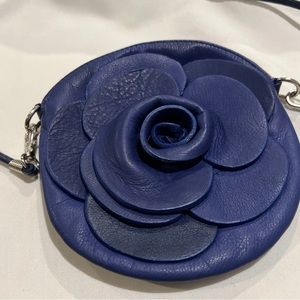 Genuine Leather women’s crossbody Bag Blue flower design